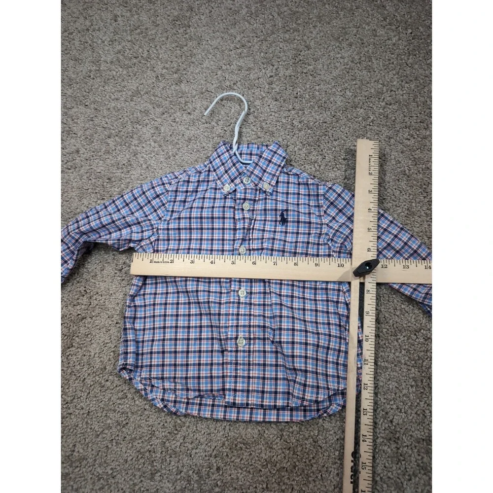 Ralph Lauren‎ Kids Blue Orange Plaid Long Sleeve Button Down Shirt 9M Infant